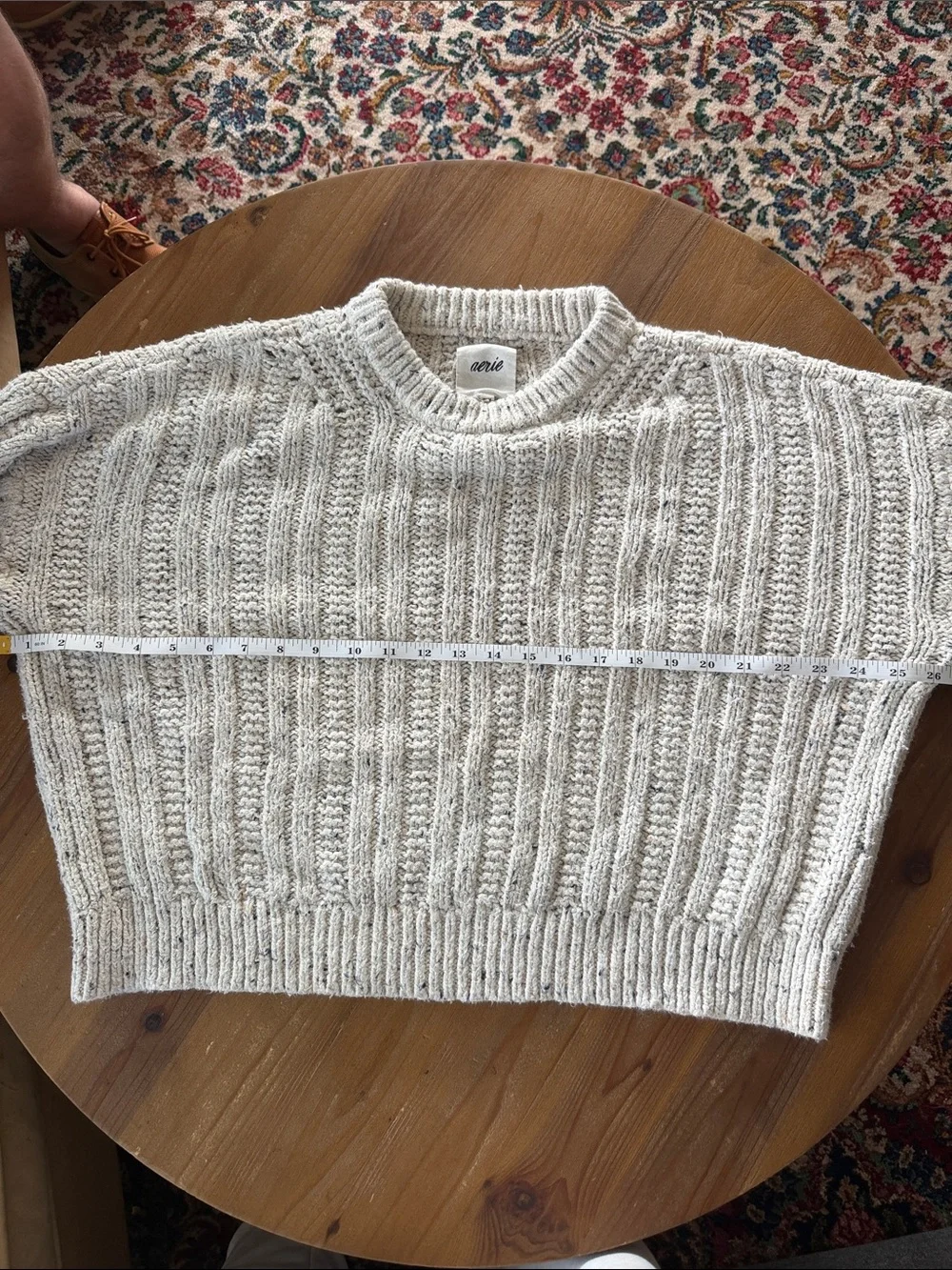 aerie Cream/Textured Cable Crew Sweater